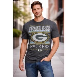 NWT Green Bay Packers Shirt Large Gray Short Sleeve NFL Team Apparel Christmas